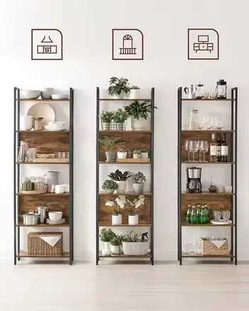 Industrial Living Room Office Multi-functional Shelving Steel Bookshelf 6-layer Shelving Unit Ladder Shelving Standing…