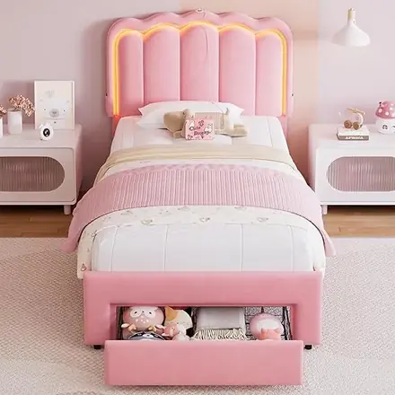 Modern Minimalist and Cozy Upholstered Bed with Storage Space
