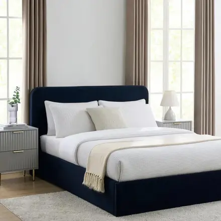 Modern Minimalist Creative Dark Blue Double Upholstered Bed