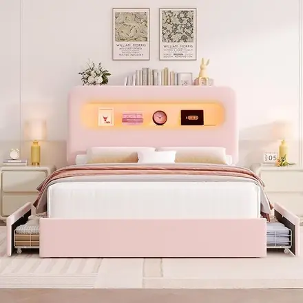Modern Minimalist Double Bed with Storage Function
