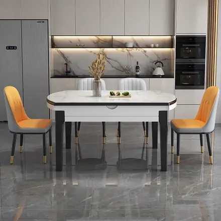 Modern Style MDF Dining Room Furniture Set Dining Table With 6 Wooden Chairs Home Kitchen Restaurant