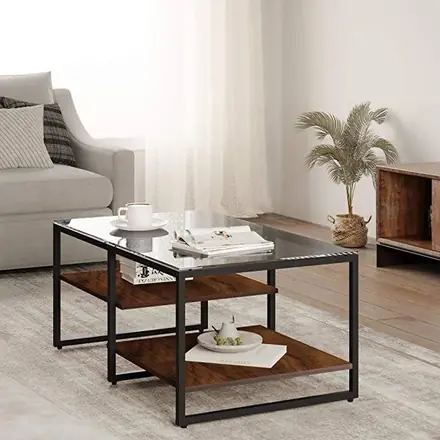 New Design Manufacturer Wholesale Glass Top Coffee Table With Wooden Tray