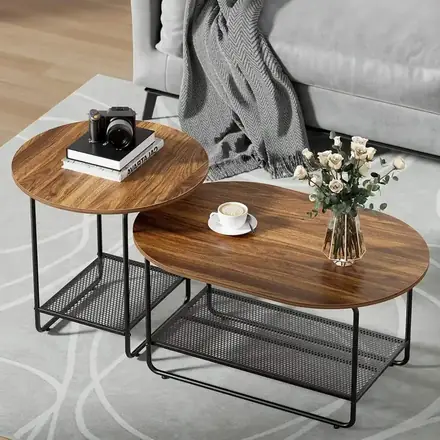 Popular Nesting Rustic Metal Side Table Glass Marble Wooden Accent Mdf Set Coffee Table Nest of 2 Table for Living Roo…