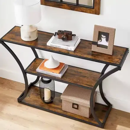 Retro Industrial Baroque Style 3 Grid Wooden Top Steel Leg Entrance Bedroom Console Table