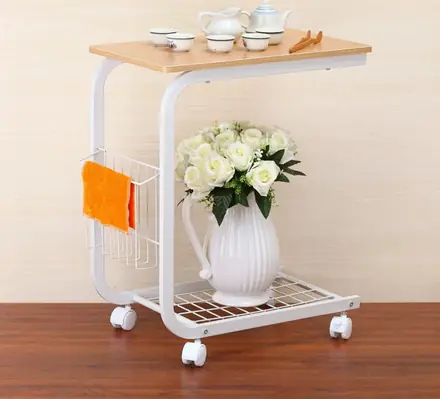 Wholesale Frame Rack Wooden Table Top Magazine Table Storage Rack Flexible Moving with Four Wheels Portable Versatile …