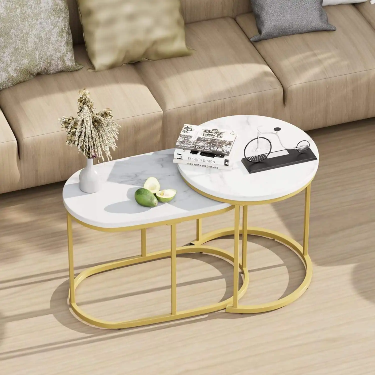 Top Quality Round Nesting Marble Multi-Functional Customizable Rustic Nesting Coffee Table Set of 2