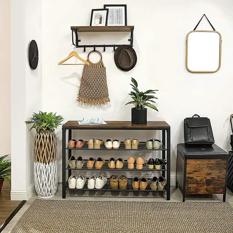 Wholesale Custom Modern Wooden Design Online Metal Shoe Rack Tall Entryway Coat Rack for Household Furniture