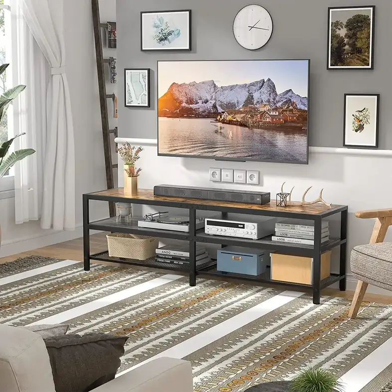 Wholesale Manufacturer Modern Floor TV Console Stand Living Room Furniture of Wooden Metal Black Center Table Tv Stand…