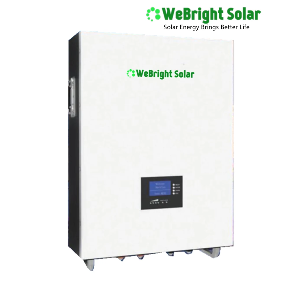 White WeBright Solar inverter unit with blue digital display and side handles