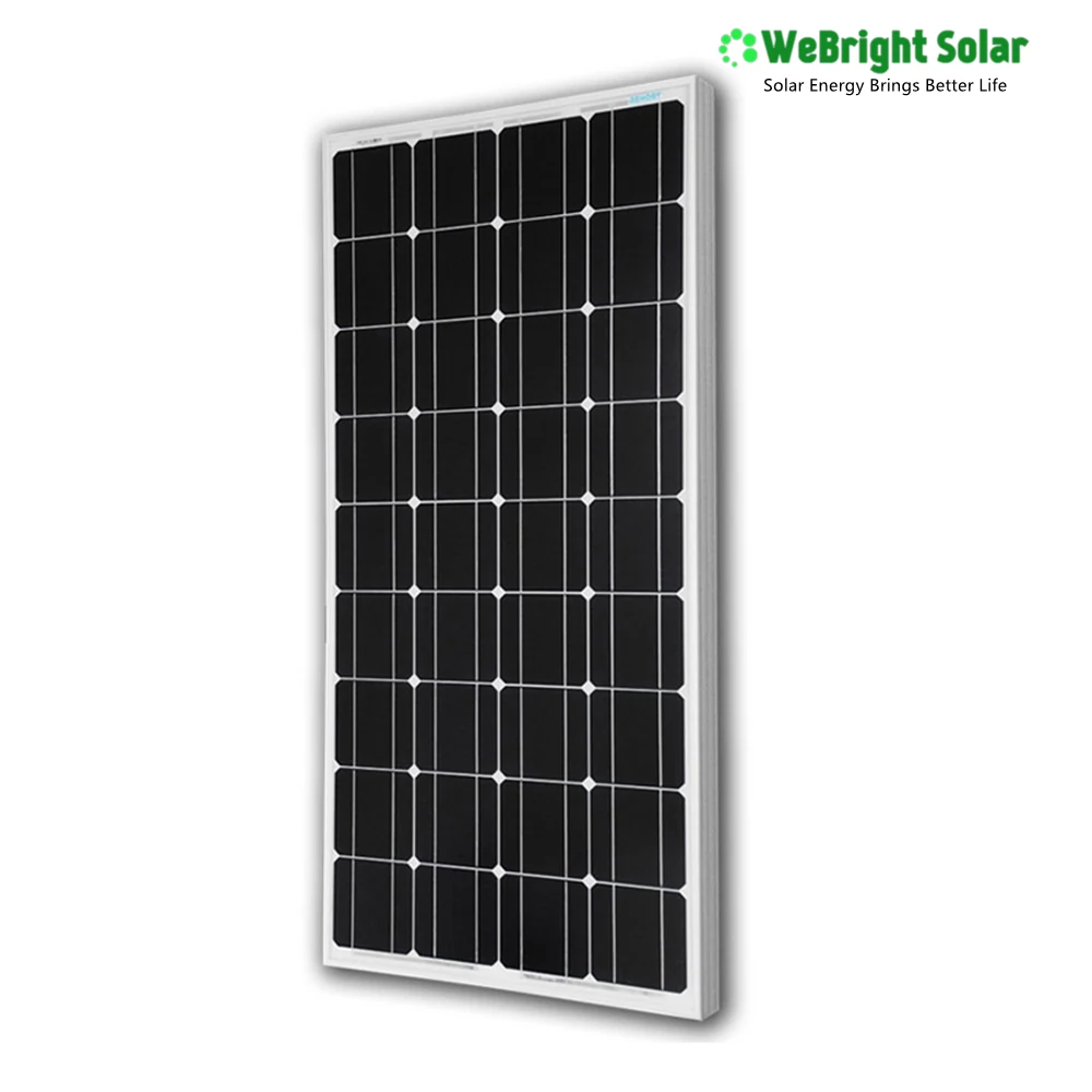 Solar panel displayed against a white background with a brand logo in the top right corner