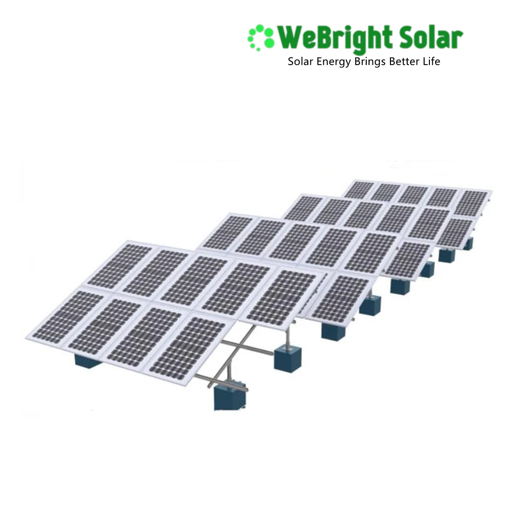 Solar panel array mounted on a ground structure with WeBright Solar branding