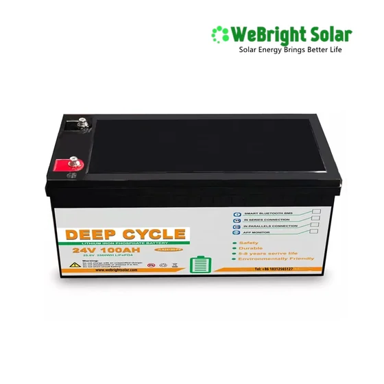 A black rectangular deep cycle lithium iron phosphate battery with a white label.