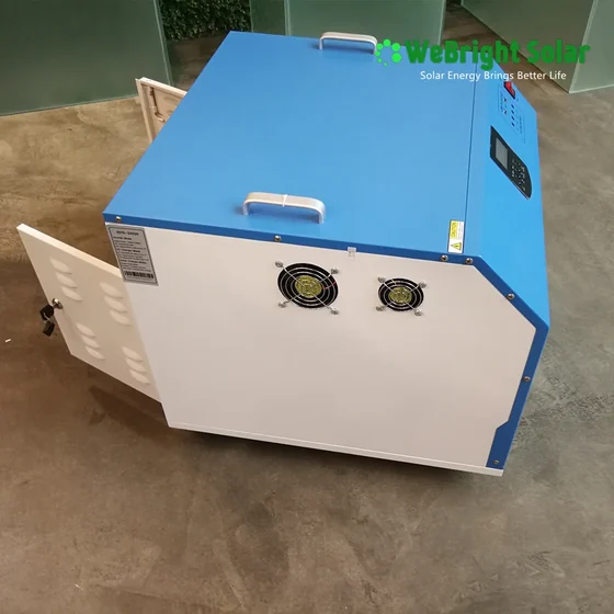 Blue and white industrial power unit with cooling fans and control panel