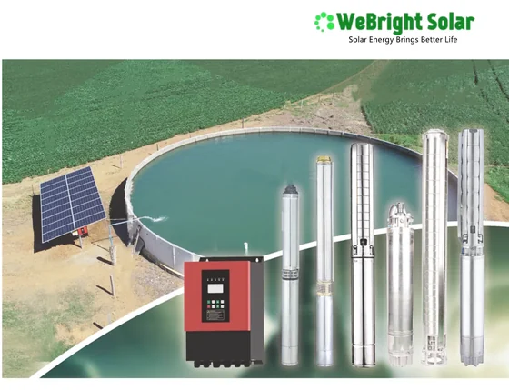 Digital composite showing solar powered submersible pump system and inverter installed at a water reservoir.