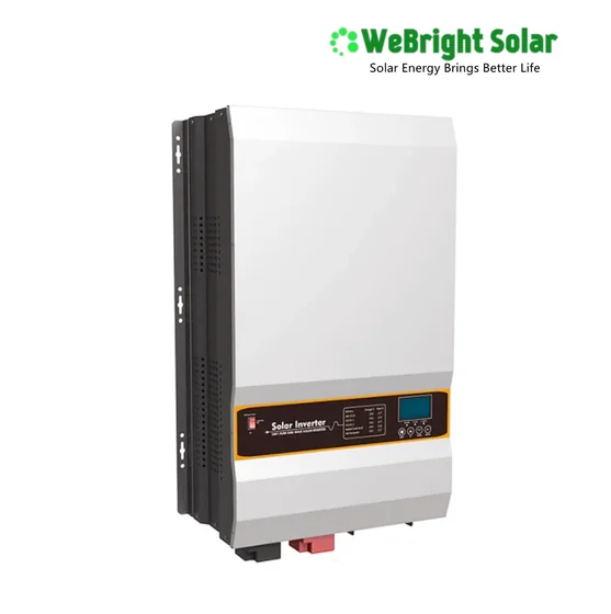 White and black solar inverter unit with a digital display and orange control panel.