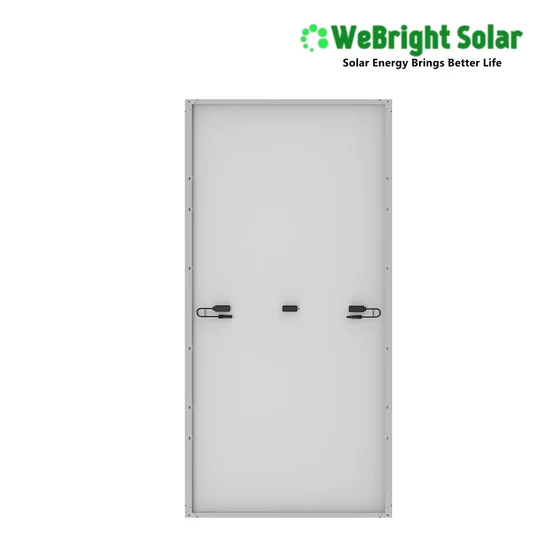 Rear view of a rectangular solar panel with silver frame and central junction box.