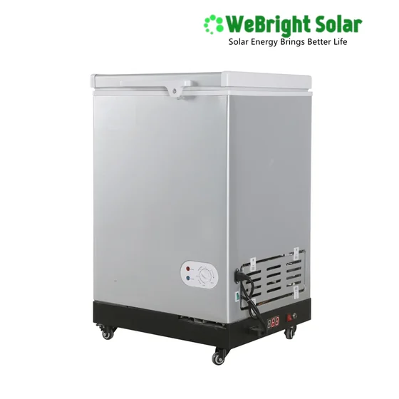 Side view of a silver chest freezer on casters with a black base and a digital temperature display.