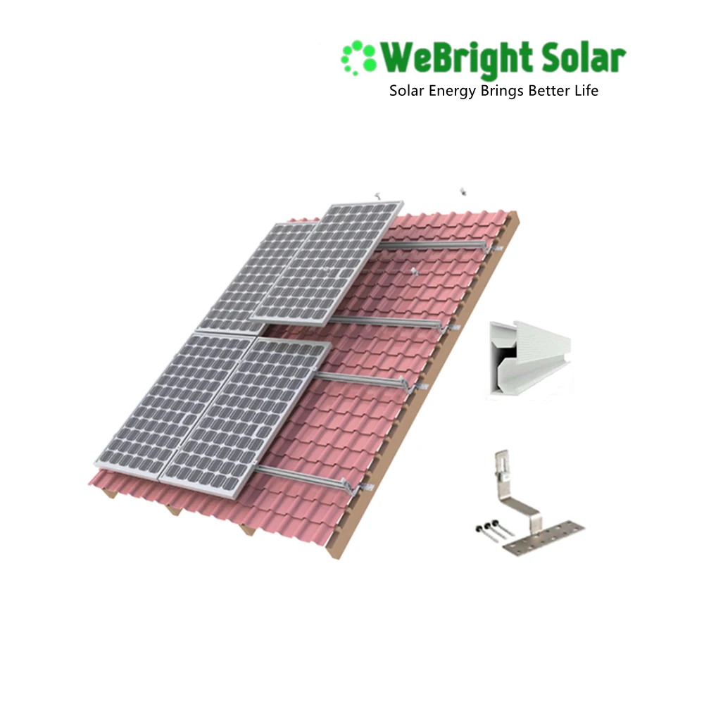 3D rendering of solar panels on a red tile roof with mounting brackets