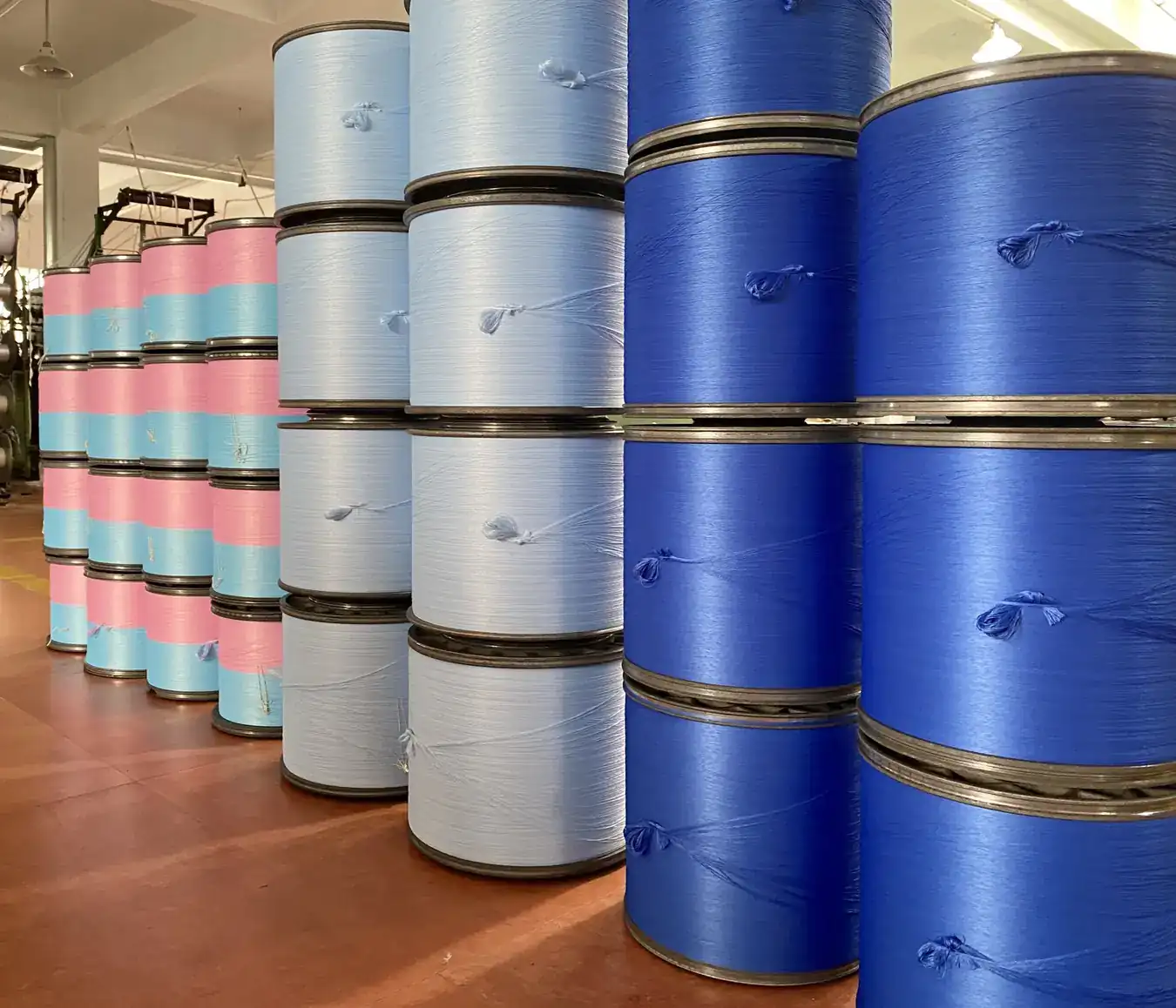 Webbing and yarn at the Weiye Webbing mill in Foshan