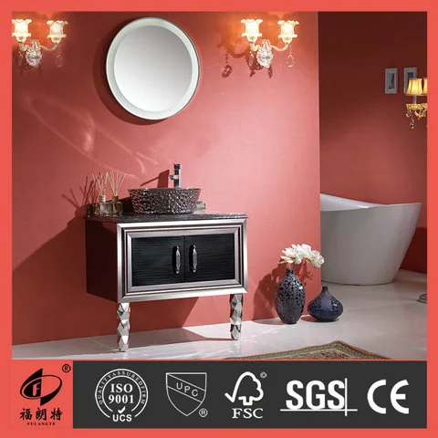T-6615 - Floor mounted with natural mable top stainless steel vanity T-6615