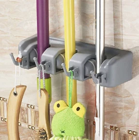 Bathroom Mop Broom Holder Home Cleaning Tools With 4 Hangers — Household Helpers item WK10055 from Winifer
