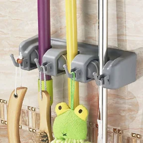 Bathroom Mop Broom Holder Home Cleaning Tools With 4 Hangers WK10055