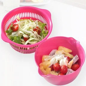 Fruit plastic drain basket mini double layer WK0061