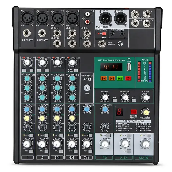 Weymic AR8 five-channel mini DJ mixer with Bluetooth and USB