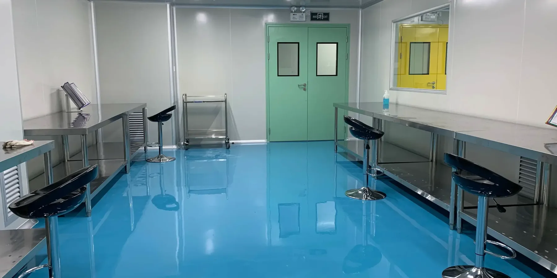 Controlled corridor and gowning area at the medical manufacturing facility