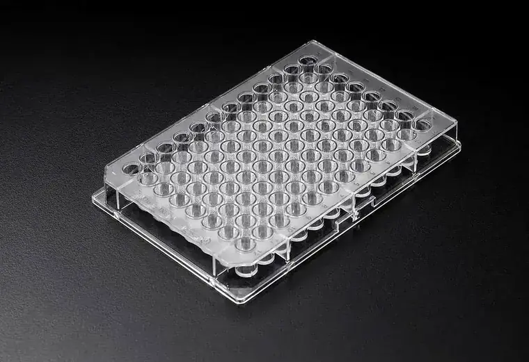 Moulded transparent 96-well microplate produced for laboratory use