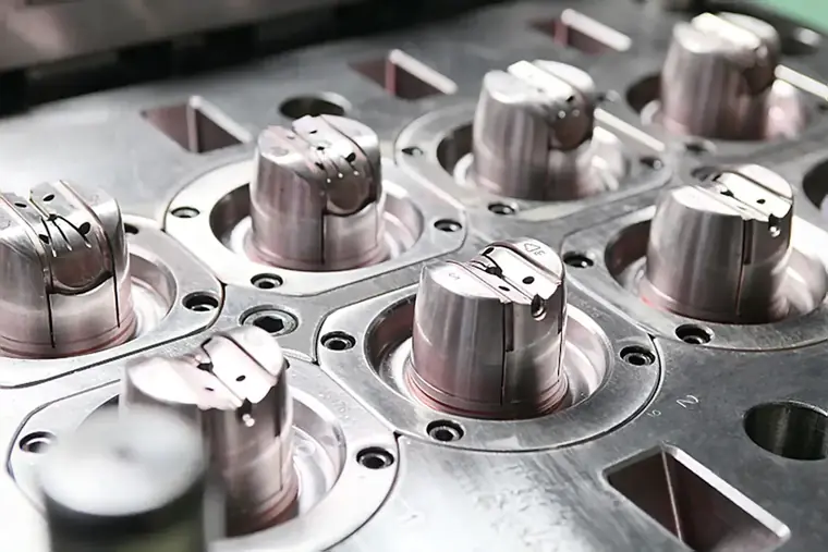 Polished mould cavity inserts before assembly