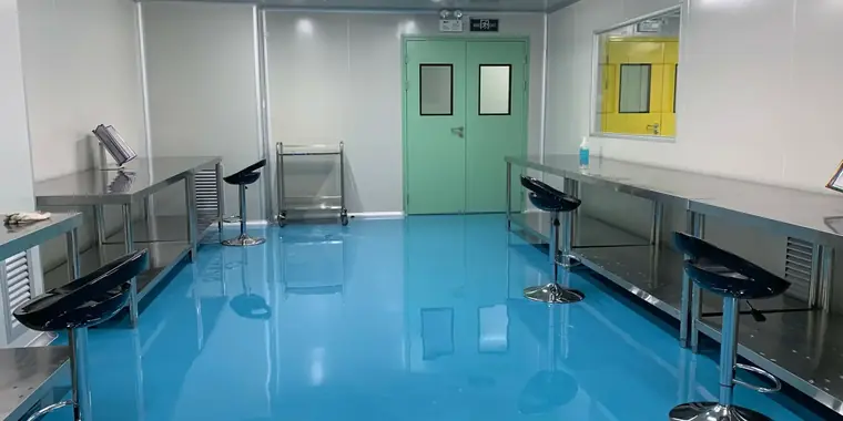 Controlled corridor and gowning area at the medical manufacturing facility