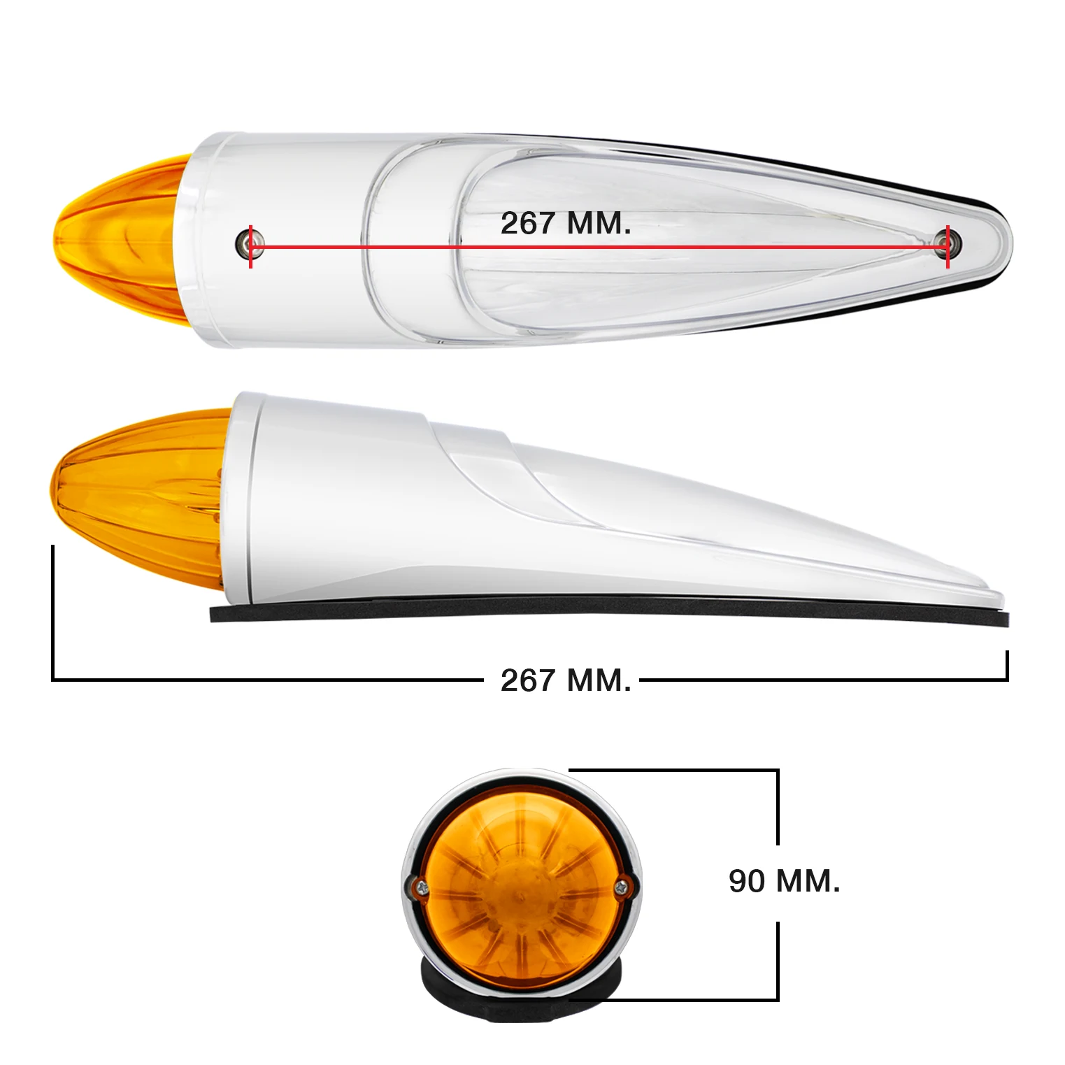 17 LED amber torpedo cab marker roof running light - angled view