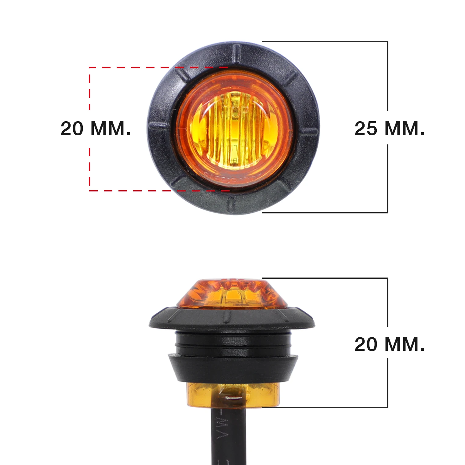 3/4 inch sealed 3 LED side marker clearance light - lens detail