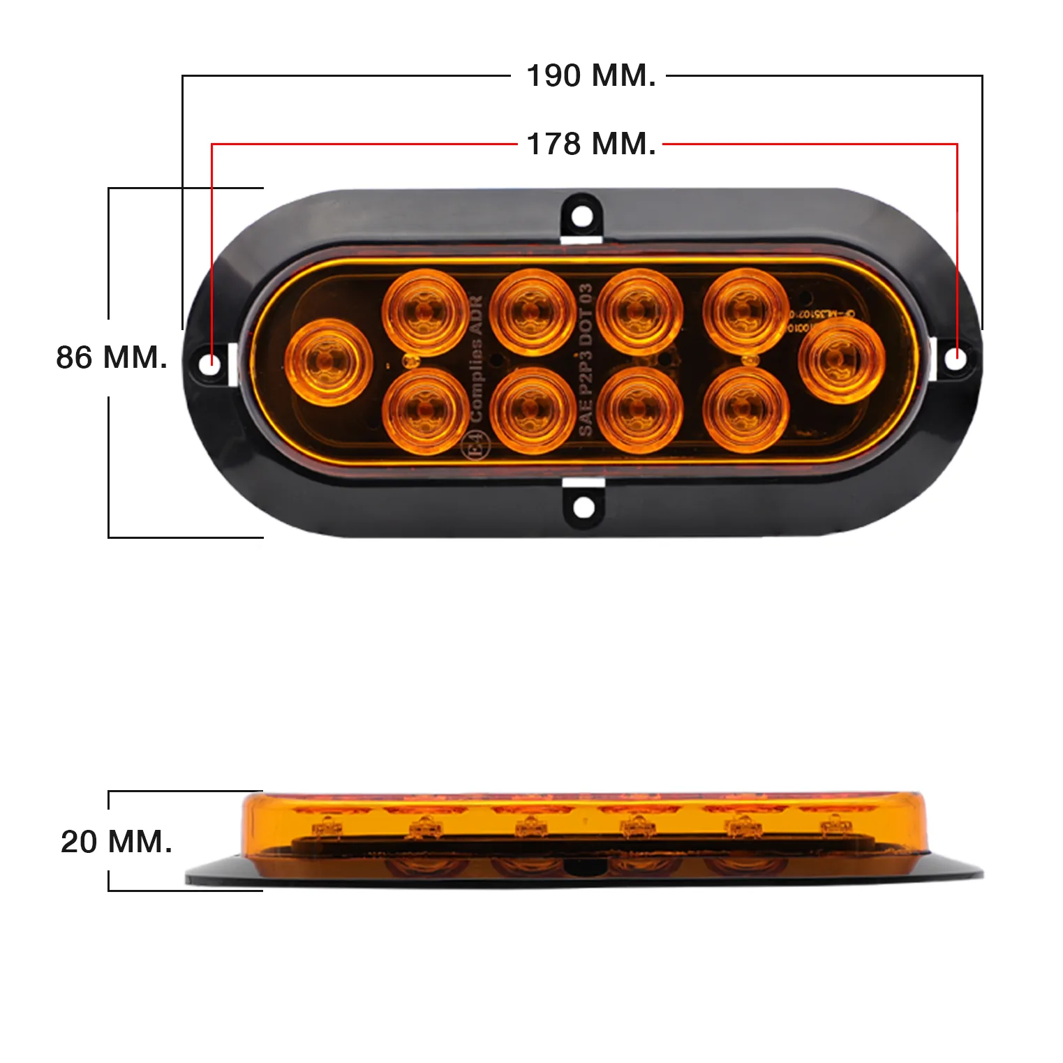 6 inch oval F3 Piranha 10 LED trailer stop turn tail light - angled view