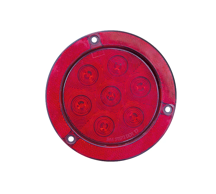 7 LED round truck tail lamp with reflective bezel - angled view