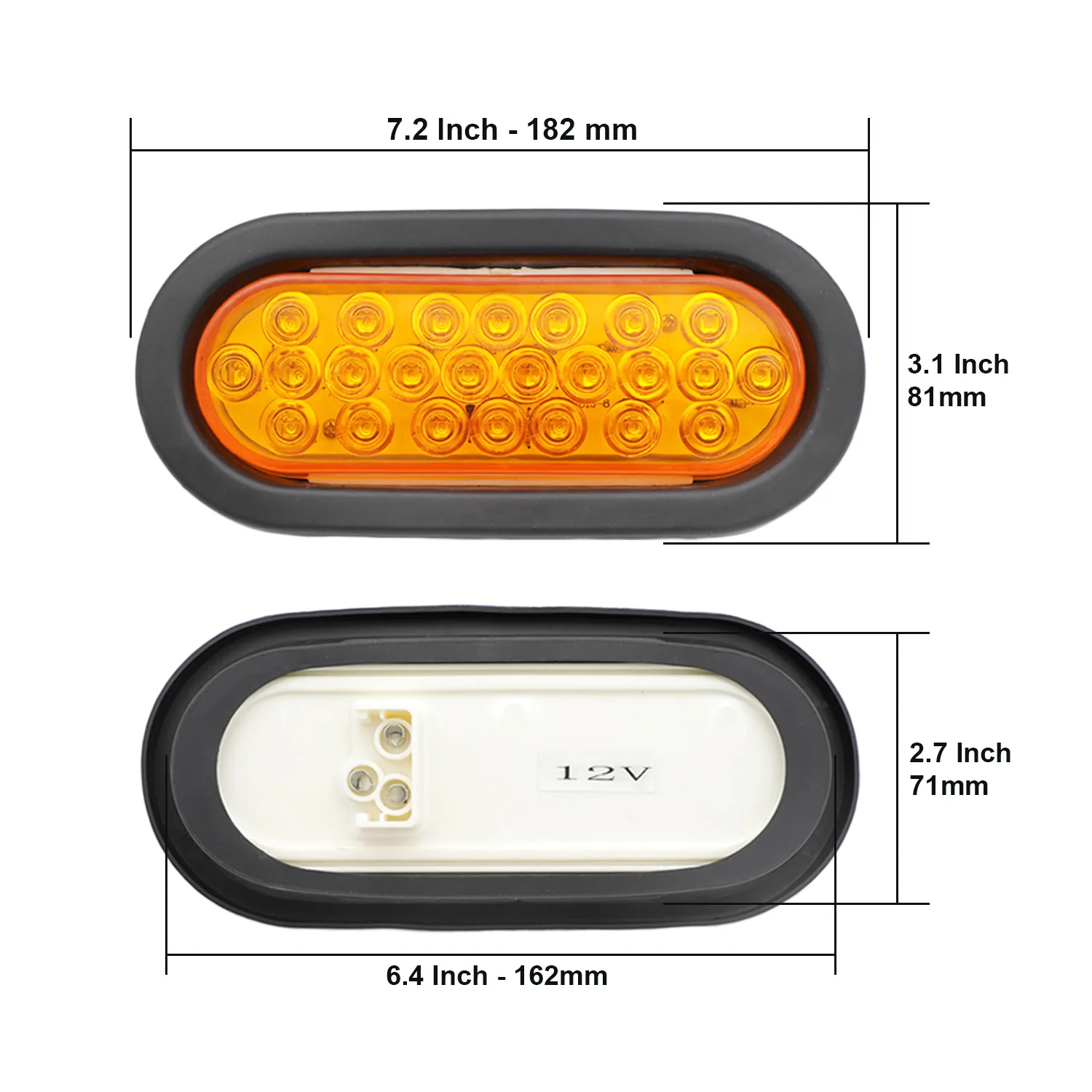 Rubber grommet 6 inch oval F3 Piranha 24 LED trailer tail light - lens detail
