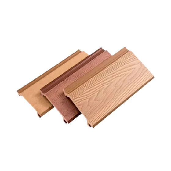 Outdoor WPC wall panel cladding boards showing the embossed wood grain face