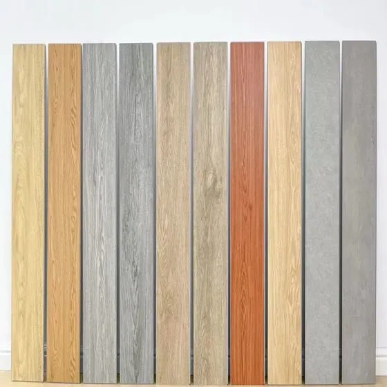 SPC flooring planks showing a wood grain decor