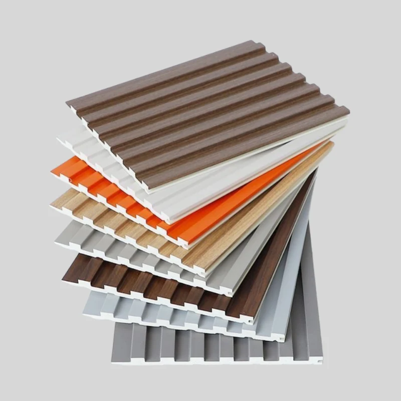 WPC interior wall panels stacked to show the 15mm profile depth