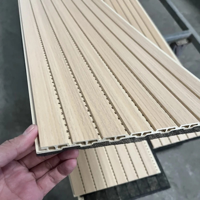 WPC interior wall panel installed surface showing the wood grain