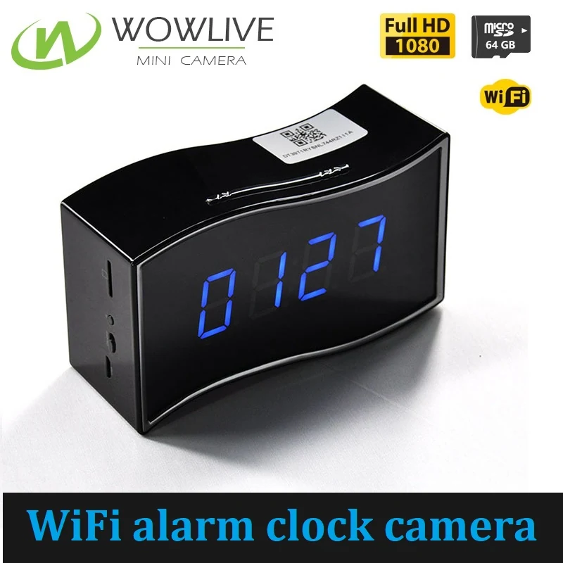 Wide Angle WiFi Alarm Clock Camera WF-1080SAC side view showing the camera housing