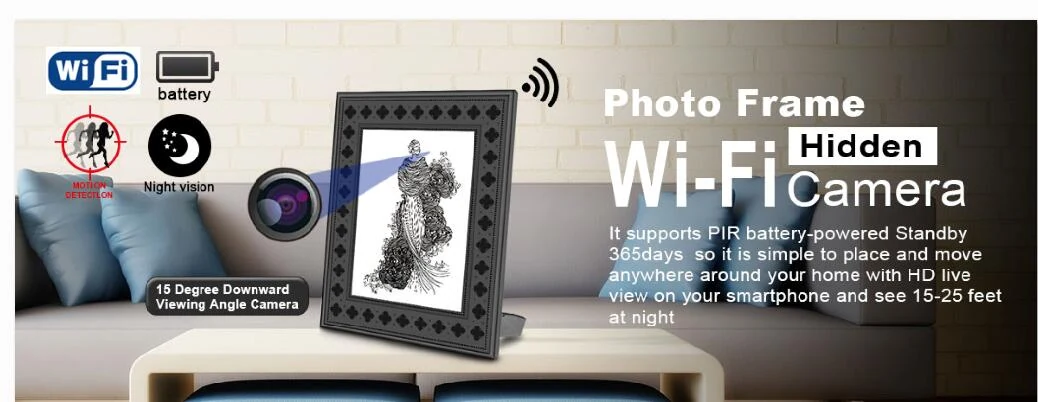 Photo Frame WiFi PIR Camera WF-720PFC detail view of the lens and controls