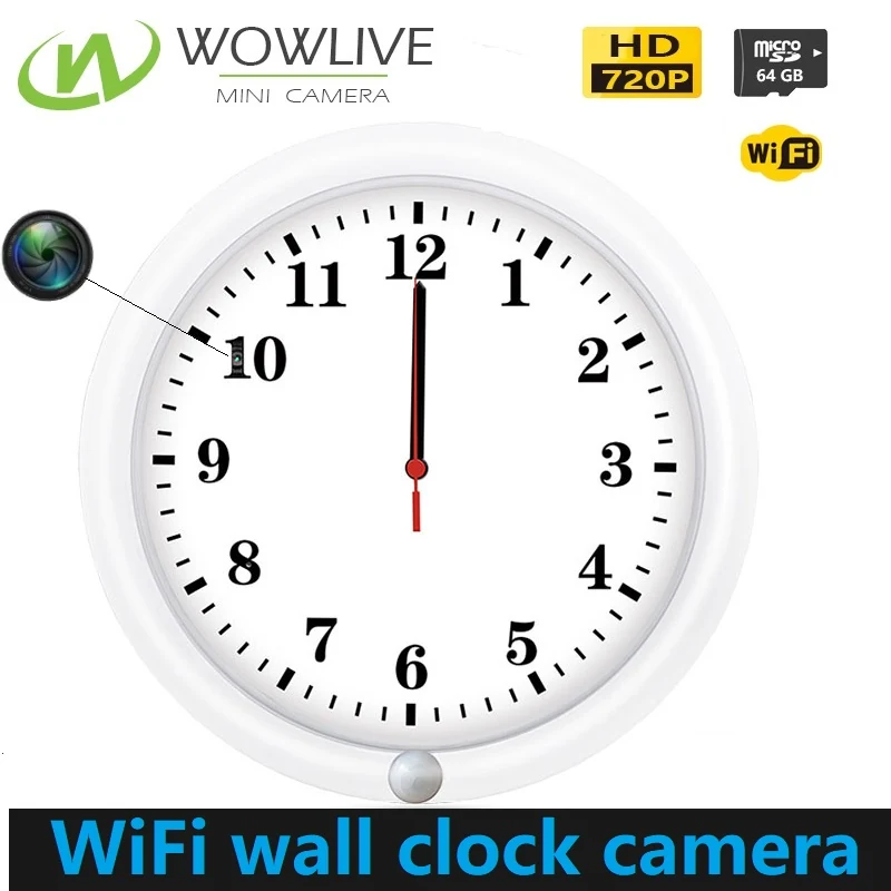 WiFi Wall Clock Camera In White Or Black WF-720PWC shown from the front