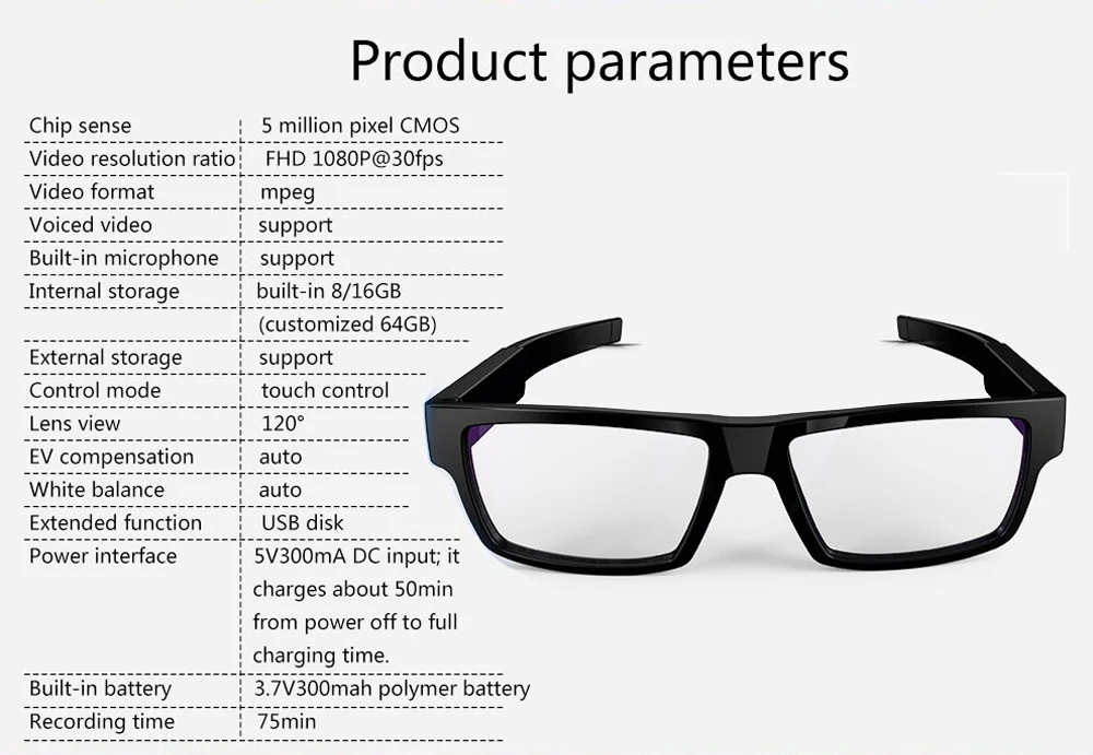 Wearable 1080P Sunglasses Camera DVR-1080GTC detail view of the lens and controls