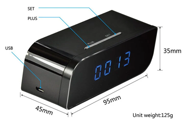 720P WiFi Alarm Clock Camera WF-720SAC detail view of the lens and controls