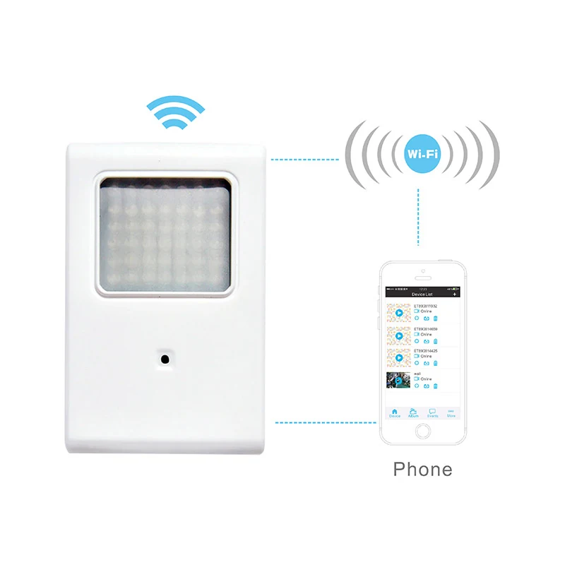 720P Night Vision PIR WiFi Camera WF-720PIR detail view of the lens and controls