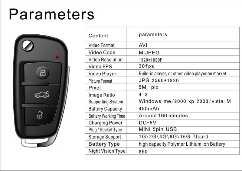 Mini Key Fob Night Vision Camera DVR-1080KEY product view 6 of 6