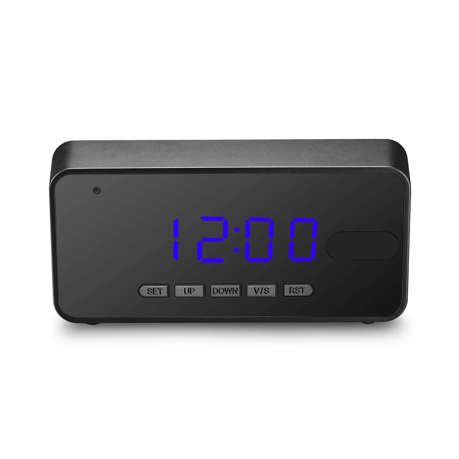 Night Vision Smart Desk Clock Camera DVR-1080PDC detail view of the lens and controls
