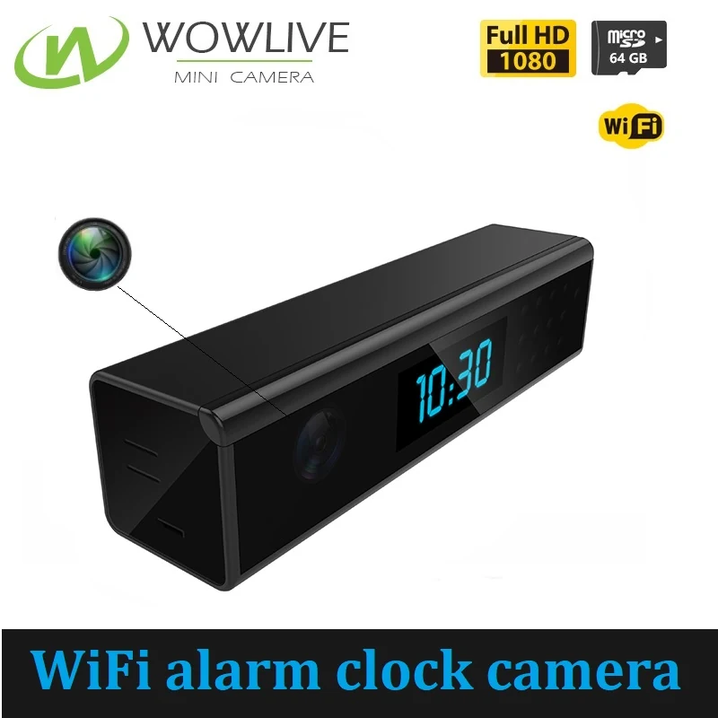 Mini WiFi Alarm Clock Camera WF-1080DTC side view showing the camera housing